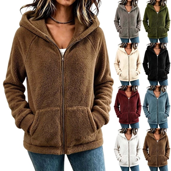 Tick Jacket Women's Fleece Jacket Zip Up Hooded Fuzzy Coats Winter Trench Coat ...