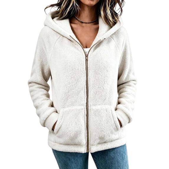 Tick Jacket Women's Fleece Jacket Zip Up Hooded Fuzzy Coats Winter Trench Coat ...