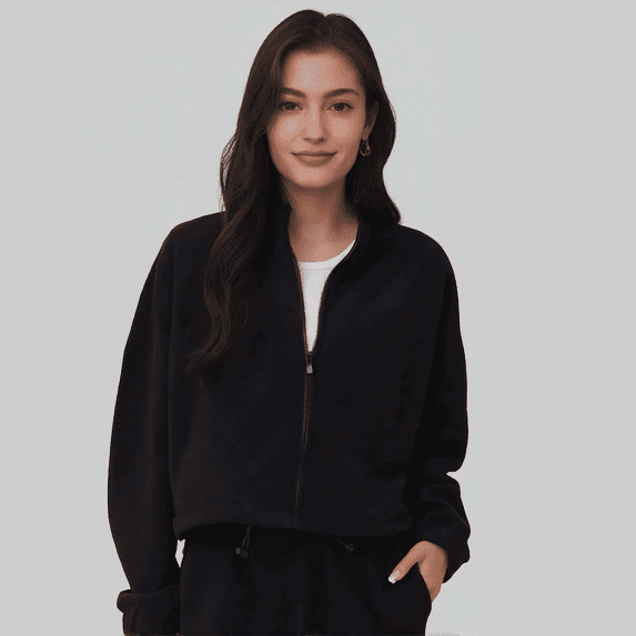 Women’s Fleece Jacket with Warm Lining – Stand Collar Zip-Up Sports Cardigan, Loose Fit Fall/Winter