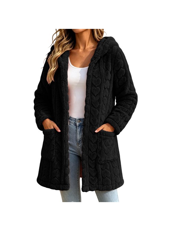 Women's Fleece Jackets Cable Knit Hooded Cardigan Fall Winter Coats