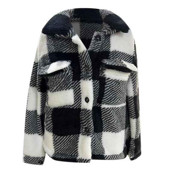 Women's Jackets & Coats, Jacket Womenwomen Checkered Pocket Button Woolen Coat Jacket Elegant Long Sleeve Coat Black S