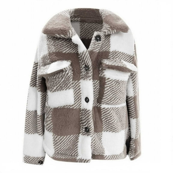 Women's Jackets & Coats, Jacket Womenwomen Checkered Pocket Button Woolen Coat Jacket Elegant Long Sleeve Coat Khaki S