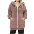 thumbnail image 1 of Women's Fleece Jackets Winter Full Zip Warm Soft Hoodies Casual Comfy Long Jacket Double-Sided Velvet Sweaters Tops Fuzzy Hooded Outerwear Loose Outdoor Coats with Pockets, 1 of 5