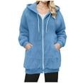 thumbnail image 1 of Women's Fleece Jackets Winter Full Zip Warm Soft Hoodies Casual Comfy Long Jacket Double-Sided Velvet Sweaters Tops Fuzzy Hooded Outerwear Loose Outdoor Coats with Pockets, 1 of 7