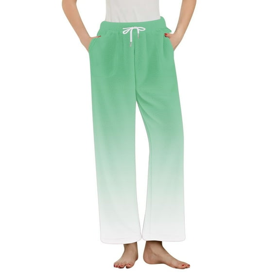 Women's Fleece Jogger Sweatpant Drawstring Elastic Waist Trousers High Waisted Baggy Stretchy Wide Leg Sweat Pants Comfort Casual Long Trousers with Pockets