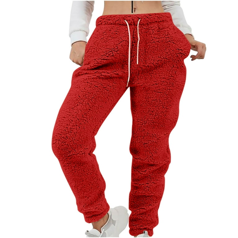 Women s Fleece Jogger Sweatpants Comfy Stretch High Waisted Workout Yoga Track Pants Winter Fuzzy Loose Drawstring Cinch Bottoms Lounge Pajamas Trousers Walmart