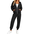 thumbnail image 1 of Women's Fleece Lined 2 Piece Tracksuit Zip Up Hoodie Jacket Jogger Pants Set Drawstring Waist Loose Fit Fall Winter Casual Loungewear Black, 1 of 8
