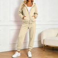 thumbnail image 1 of Women's Fleece Lined 2 Piece Tracksuit Zip Up Hoodie Jacket Jogger Pants Set Drawstring Waist Loose Fit Fall Winter Casual Loungewear Green, 1 of 6