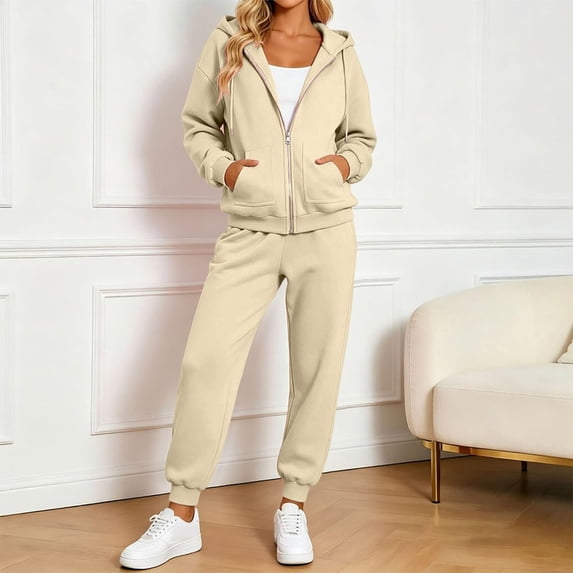 Women's Fleece Lined 2 Piece Tracksuit Zip Up Hoodie Jacket Jogger Pants Set Drawstring Waist Loose Fit Fall Winter Casual Loungewear Green