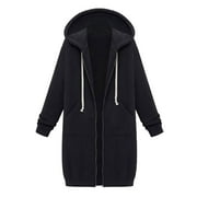 CZHJS Women's Fleece Lined 2025 Clothes Hooded Sweatshirt Outerwears Plus Size Solid Color Winter Long Trench Coat Zip Up Cardigan Fall Fashion With Pocket Gray S