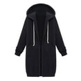 thumbnail image 1 of Women's Fleece Lined Clothes Hooded Sweatshirt Outerwears Plus Size Solid Color Winter Long Trench Coat Zip Up Cardigan Fall Fashion With Pocket Black S, 1 of 8