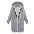 thumbnail image 1 of Women's Fleece Lined Clothes Hooded Sweatshirt Outerwears Plus Size Solid Color Winter Long Trench Coat Zip Up Cardigan Fall Fashion With Pocket Gray XXL, 1 of 8