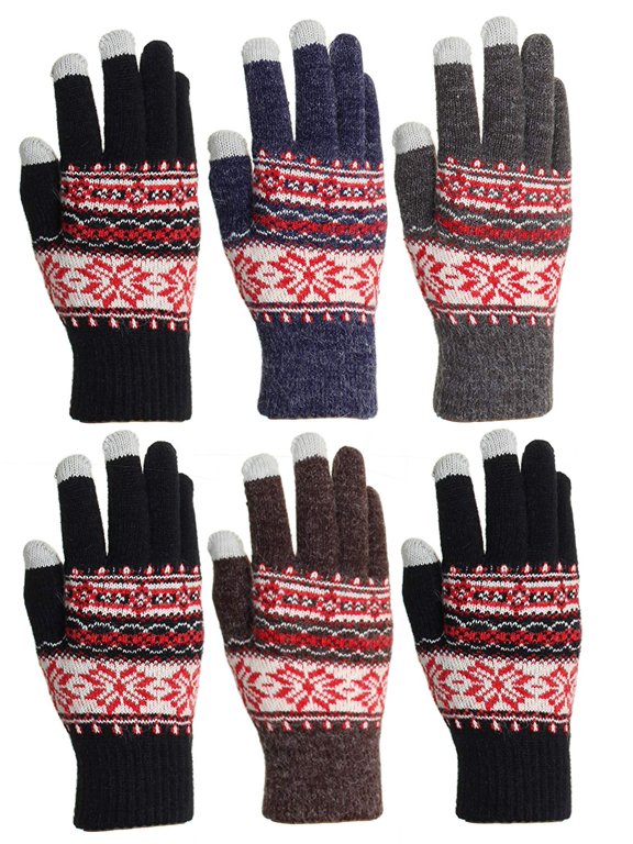 Women's Fleece Lined Acrylic Magic Glove with Touchscreen Technology 6 Pair (Holiday Snowflake)