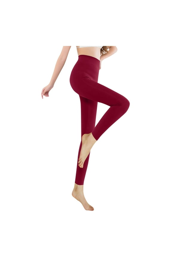 Women's -Lined Ankle-Length Leggings - High Waist, Elastic, Polyester Winter Pants, Solid Color - XS-XXXL, Asian Sizing