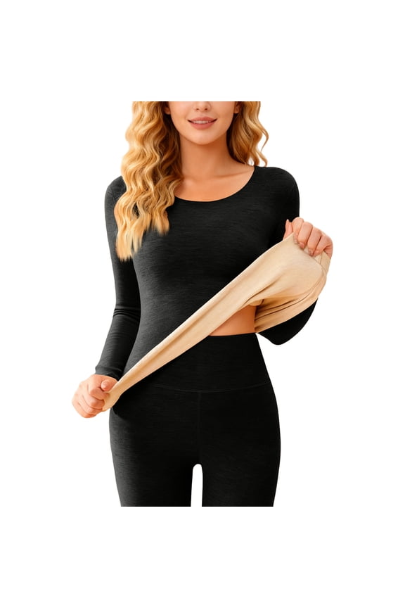 Women's Fleece Lined Base Layer for Cold Weather - Great for Skiing, Winter Running and Outdoor Activities, Soft Thermal Top for Athletic and Casual Wear - Black S