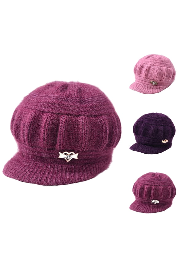 Women's Fleece Lined Beanie, Thick Knit Skull Cap with Plush Interior, Ultimate Warmth for Daily Commute, Errands and Freezing Winter Days Purple
