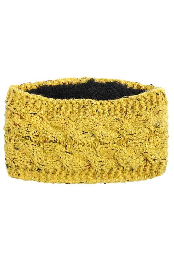 Women's Fleece Lined Braid Knit Headband, Warm Winter Headband Ear Warmer for Women, Cold Weather Knitted Head Wrap for Winter Running, Skiing, Outdoor Sports-Yellow