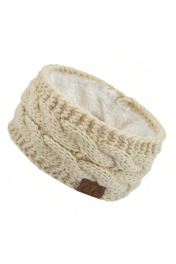 Women's Fleece-Lined CC Knitted Headband Braided Ear Protection Warm Autumn Winter Hair Accessory