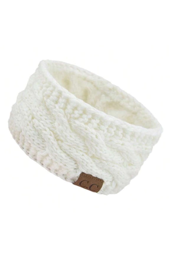 Women's Fleece-Lined CC Knitted Headband Braided Ear Protection Warm Autumn Winter Hair Accessory
