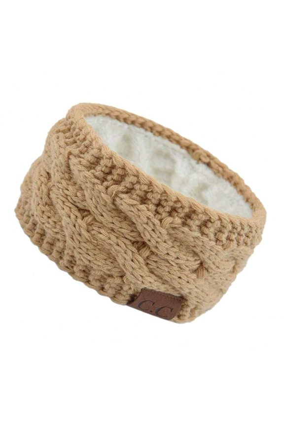 Women's Fleece-Lined CC Knitted Headband Braided Ear Protection Warm Autumn Winter Hair Accessory