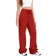 thumbnail image 1 of Women's Fleece-Lined Cargo Joggers with Stacked Cuffs, Drawstring Waist, Red, Size S, 1 of 3
