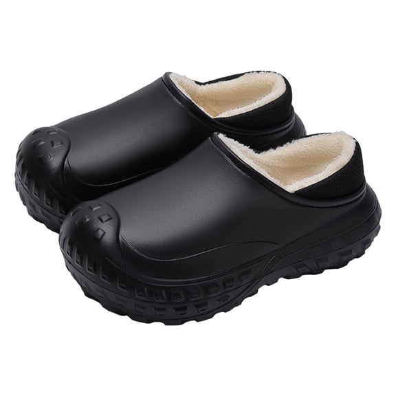 Women's Fleece Lined Clogs Wide Toe Box Waterproof Non Slip House Slippers Comfortable Tow Ways Wear Walking Shoes