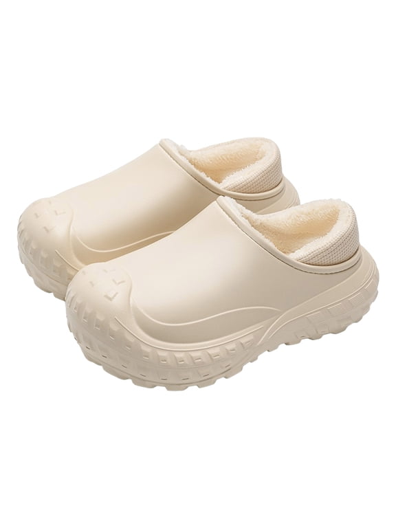 Women's Fleece Lined Clogs Wide Toe Box Waterproof Non Slip House Slippers Comfortable Tow Ways Wear Walking Shoes