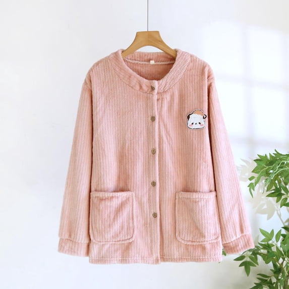 Women's Fleece-Lined Flannel Button-Up Shirt for Winter, Warm Long Sleeve Lounge Wear for Home, Yoga, and Casual Use