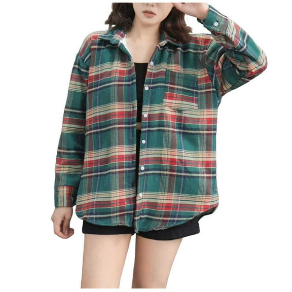 Women's Fleece-Lined Flannel Shacket Button Down Plaid Design with Pockets Vintage Inspired Warm Fall Winter Casual Layer