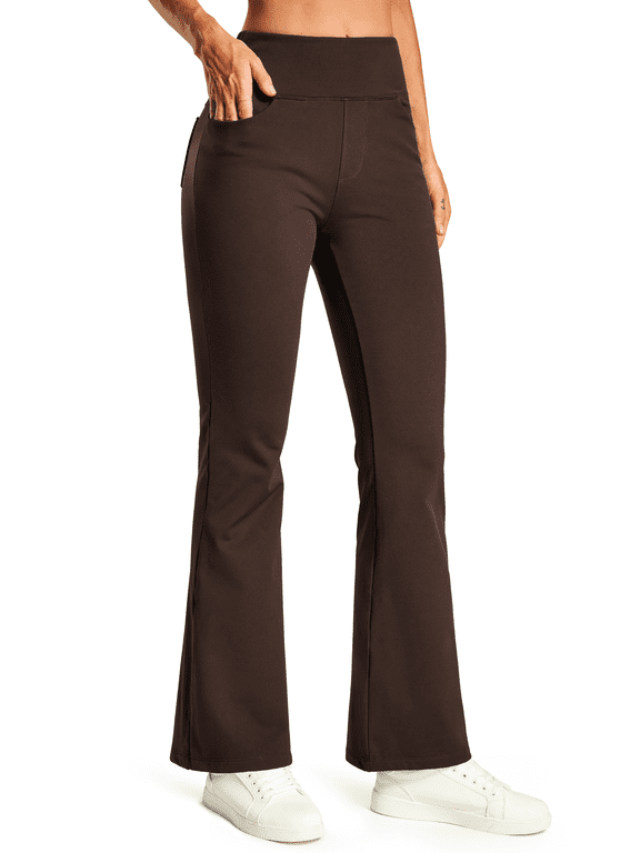 Women's Fleece Lined Bootcut Pants, High Waisted Stretch Casual Pants, Warm Winter Work Pants with Pockets