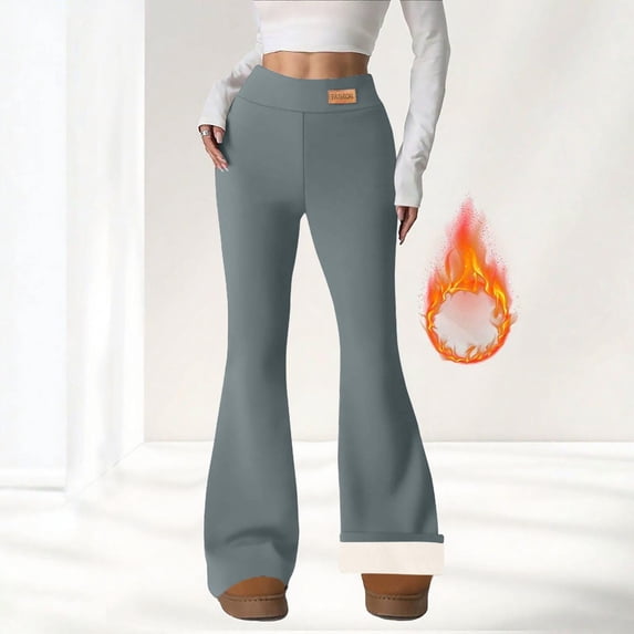 Women's Fleece Lined Flare Pants Winter Warm Thermal Leggings High Waisted Bell Bottom Trousers Thick Stretchy Yoga Pants For Cold Weather Casual Wear