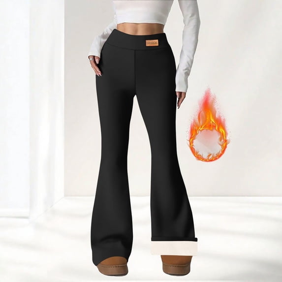 Women's Fleece Lined Flare Pants Winter Warm Thermal Leggings High Waisted Bell Bottom Trousers Thick Stretchy Yoga Pants For Cold Weather Casual Wear