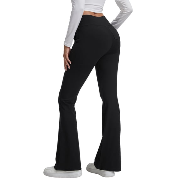 CoKate Women's Fleece Lined Flare Leggings with Pockets High Waisted Thermal Bootcut Yoga Pants for Winter