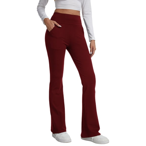 Women's Fleece Lined Flare Yoga Pants with Pockets, Non-See Through High Waist Bootcut Thermal Leggings for Winter