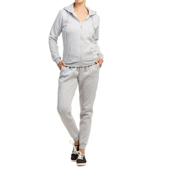 Women's 2-Piece Cotton Fleece Lined Full Zip Hoodie & Jogger Tracksuit Sweatsuits Set, Heather Grey Large