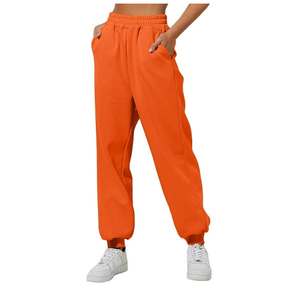 Women’s Fleece Lined High Waisted Wide Leg Sweatpants - Elastic Waist, Pockets - Workout/Yoga Pants - Polyester, S-XXL