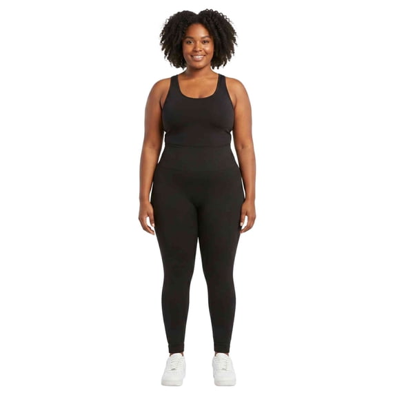 COUVER Women's High Waisted Fleece Lined Winter Warm Tights Leggings Black 1-Pack Plus Size