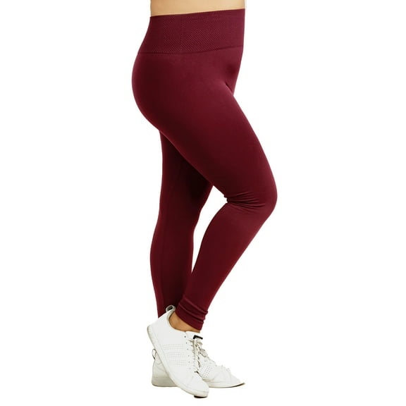 Women's Fleece Lined High Waisted Winter Warm Tights Leggings, Dark Red, Plus Size, 1 Pack