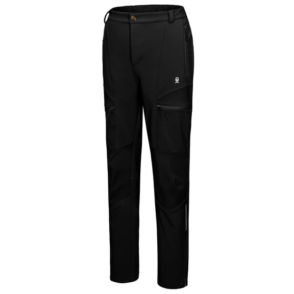 Women's Fleece Lined Hiking Ski Snow Pants, Winter Windproof Softshell Pants, Warm and Water Repellent Black S