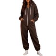 thumbnail image 1 of Women's Fleece Lined Hooded Jumpsuit Long Sleeve Zip Up One Piece Tracksuit Loose Fit Soft Warm Cozy Fall Winter Loungewear Y2K Streetwear with Pockets Brown, 1 of 7
