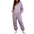 thumbnail image 1 of Women's Fleece Lined Hooded Jumpsuit Long Sleeve Zip Up One Piece Tracksuit Loose Fit Soft Warm Cozy Fall Winter Loungewear Y2K Streetwear with Pockets Purple, 1 of 7