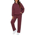 thumbnail image 1 of Women's Fleece Lined Hoodie and Sweatpants Set, Solid Color Two Piece Outfit, Pocketed Pullover with Elastic Waist Pants, Casual Sporty Set, Fall Winter Wear Red XXXL, 1 of 8