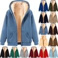 thumbnail image 1 of Women's Fleece Lined Hoodie Zip Up Winter Warm Hooded Sweatshirts Cozy Jacket Coat Women Loose Long Sleeve Solid Sweatshirt With Drop Shoulder Sleeves, 1 of 4
