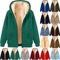 thumbnail image 1 of Women's Fleece Lined Hoodie Zip Up Winter Warm Hooded Sweatshirts Cozy Jacket Coat Women Loose Long Sleeve Solid Sweatshirt With Drop Shoulder Sleeves, 1 of 3