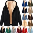 thumbnail image 1 of Women's Fleece Lined Hoodie Zip Up Winter Warm Hooded Sweatshirts Cozy Jacket Coat Women Loose Long Sleeve Solid Sweatshirt With Drop Shoulder Sleeves, 1 of 3