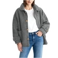 thumbnail image 1 of Women's Fleece Lined Jacket Long Sleeve Lapel Collar Button Down Solid Cardigan Coat with Pockets Gray 2XL, 1 of 6
