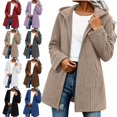 thumbnail image 1 of Women's Fleece Lined Jackets Hooded Cable Textured Zip Front Mid Length Coat Plush Coats for Women Beige XL, 1 of 7