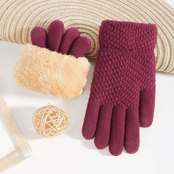 Women's Fleece Lined Jacquard  Knit Gloves with Touch Screen Capability
