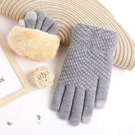 Women's Fleece Lined Jacquard  Knit Gloves with Touch Screen Capability