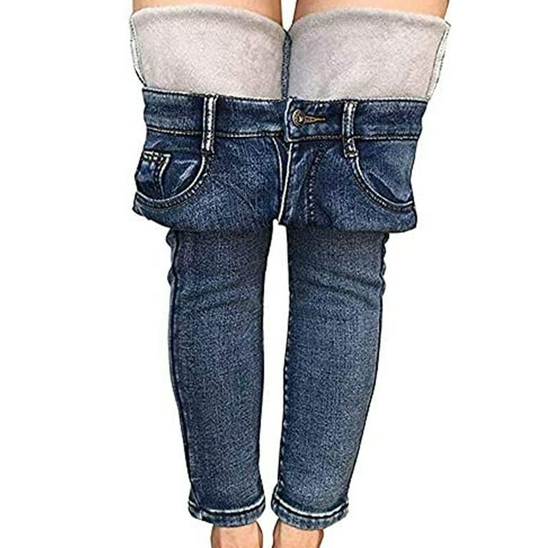 Women's Fleece Lined Jeans Stretchy Skinny Denim Pants Winter Warm Thick  Leggings with Pockets